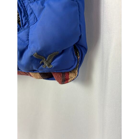 American Eagle Outfitters Down Vest Womens Medium Blue Flannel Lined Puffer - Picture 3 of 11